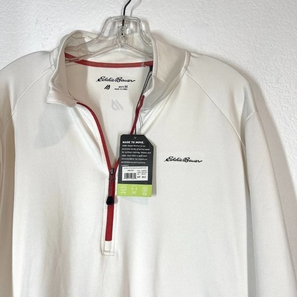 Eddie Bauer Sweatshirt White Quarter Zip Summer Medium - Picture 1 of 10